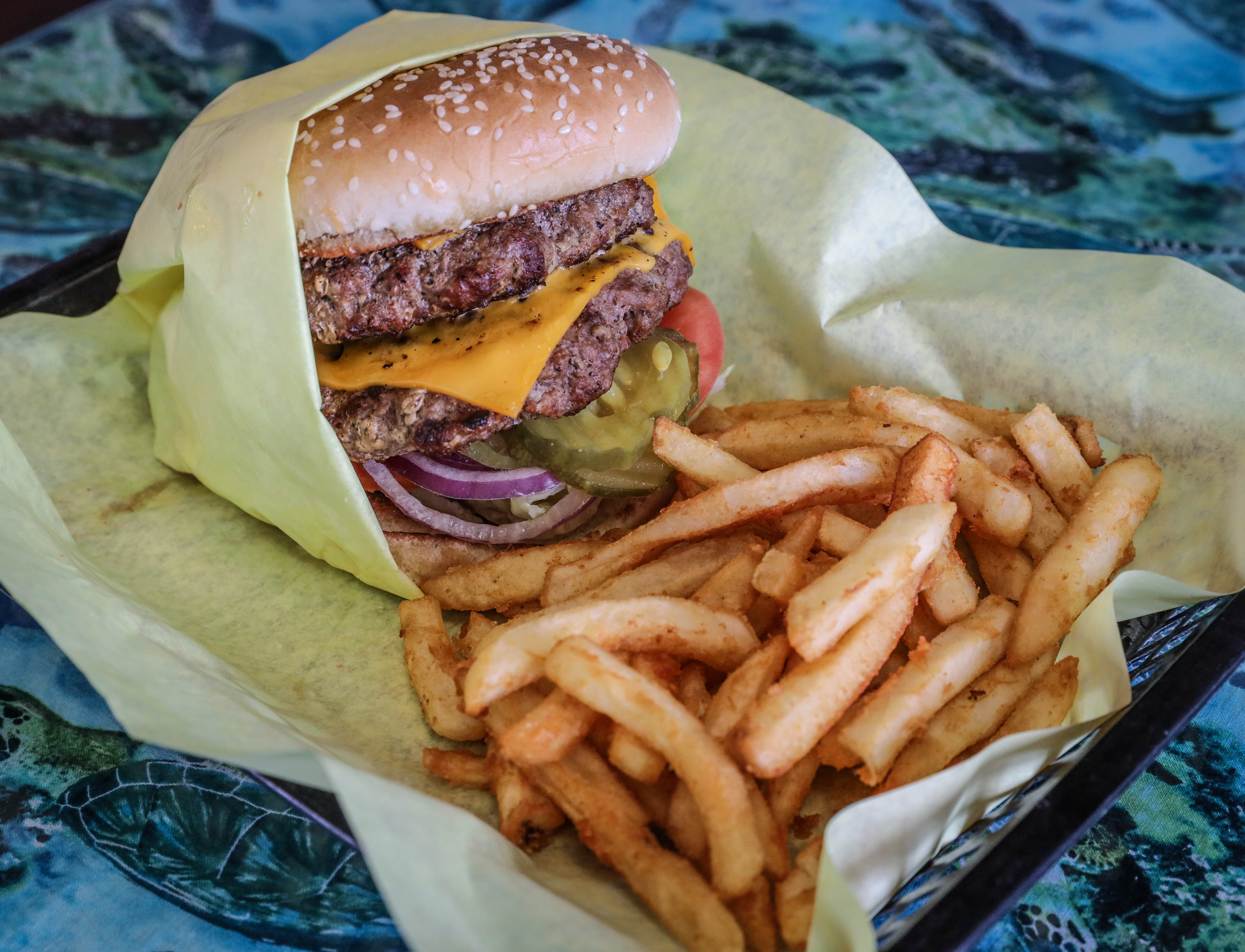 Double Cheeseburger & Fries served at Hula’s restaurant in Escalon