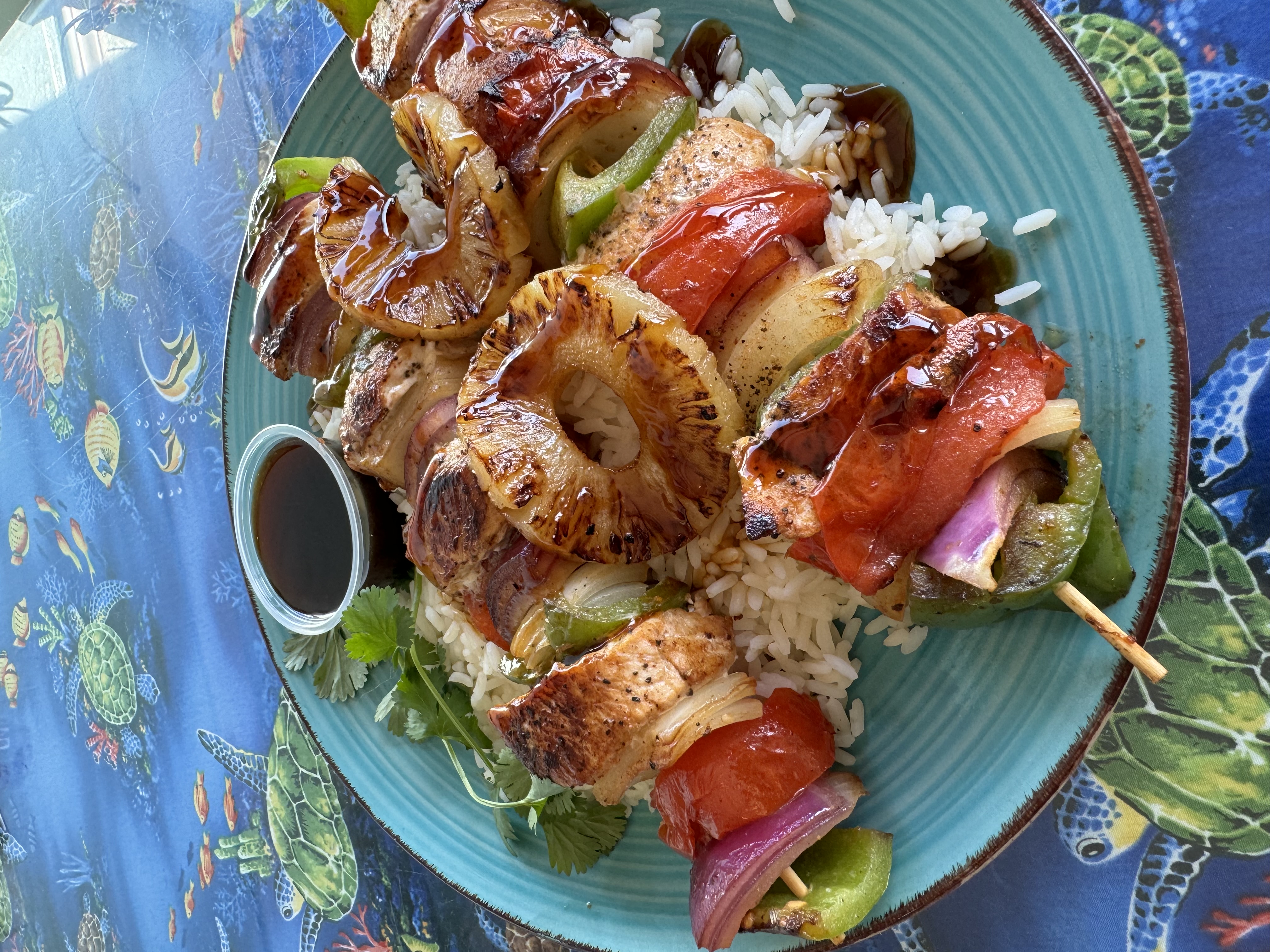 Grilled Teriyaki Shish Kabobs served at Hula’s restaurant in Escalon
